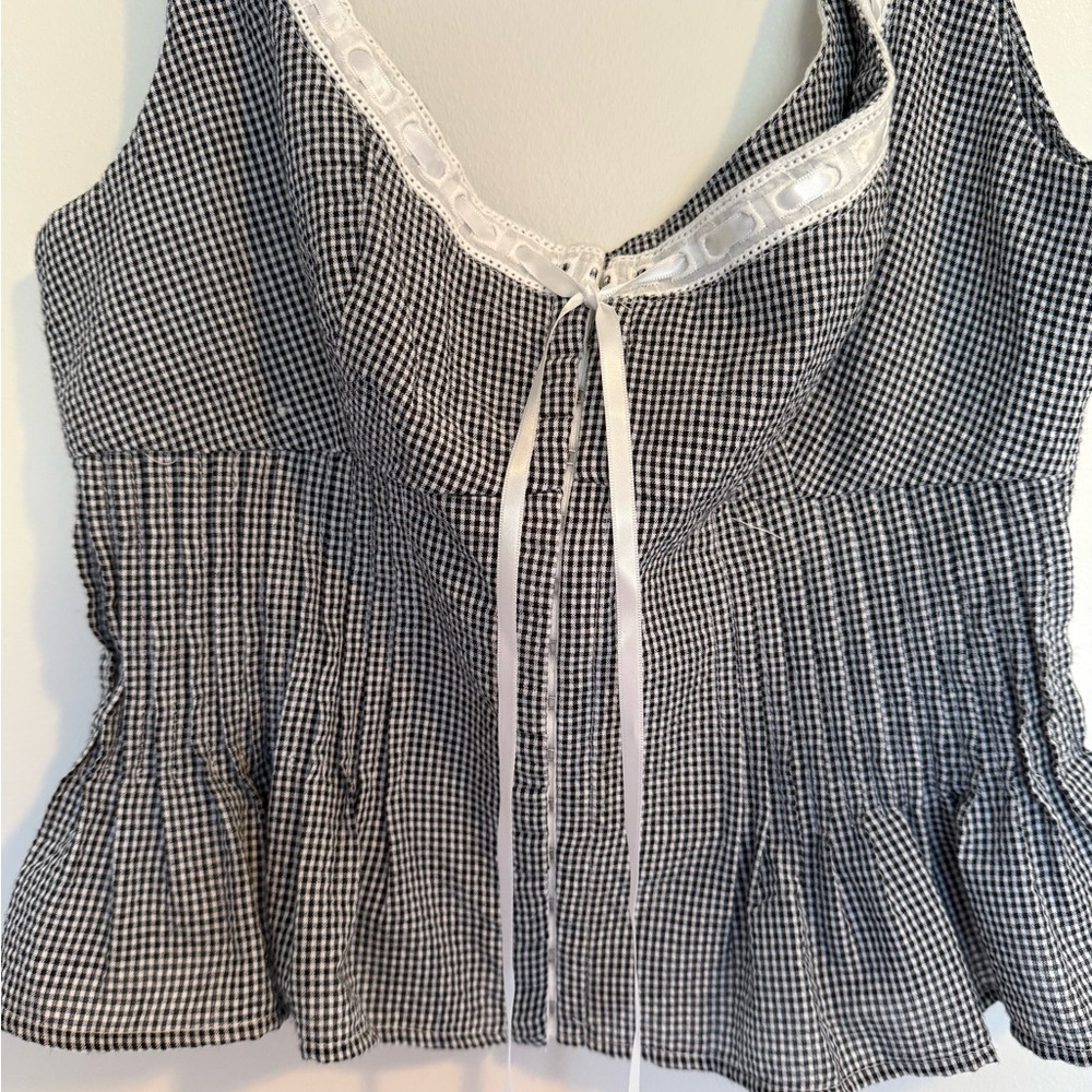 NIA Lemon Black Gingham Pleated Tank Top - Picture 3 of 10